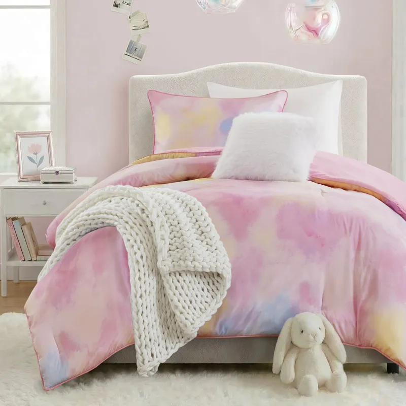 Intelligent Design Cassiopeia Watercolor Tie Dye Printed Comforter Set with Throw Pillow