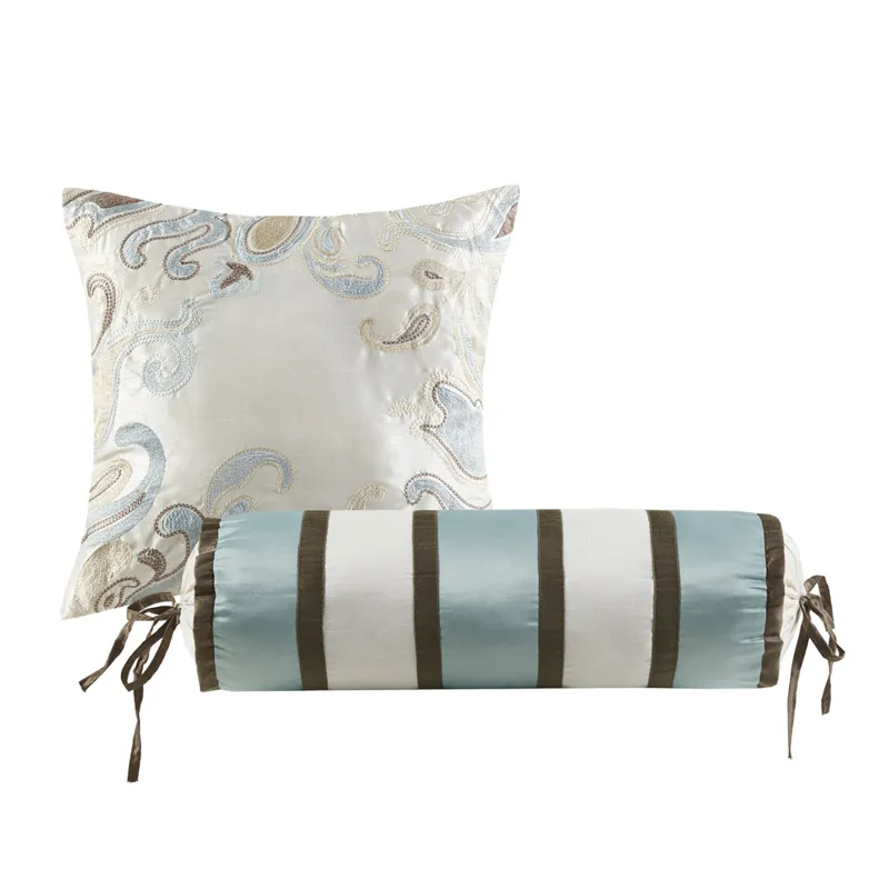 Aubrey King 5 Piece Jacquard Bedspread Set with Throw Pillows - Blue/Brown