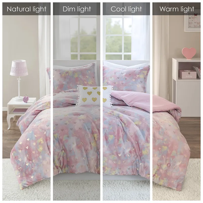 Mi Zone Rosalie Metallic Printed Plush Comforter Set with Throw Pillow