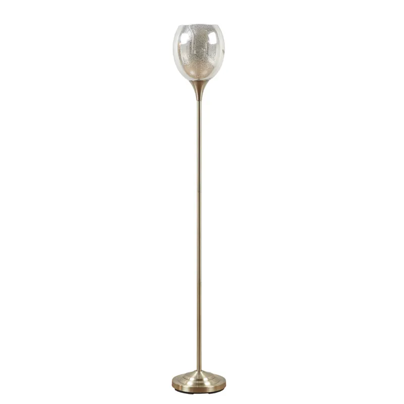 Bellow Uplight Floor Lamp with Mercury Glass Shade - Antique Brass