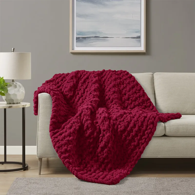 Madison Park Chenille Chunky Knit Throw