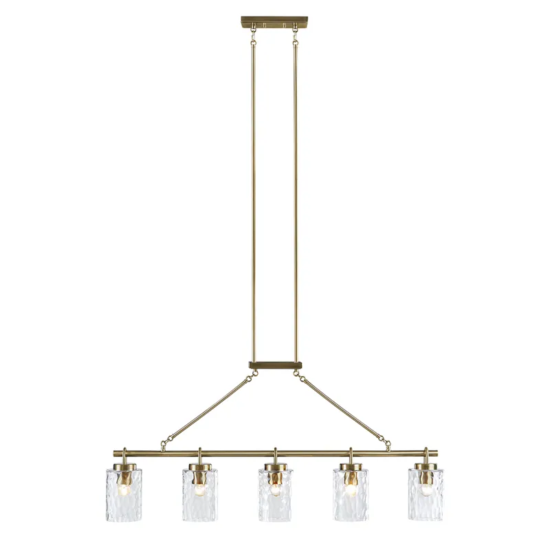 Curiana 5-light Linear Chandelier with Textured Glass Shades - Antique Brass