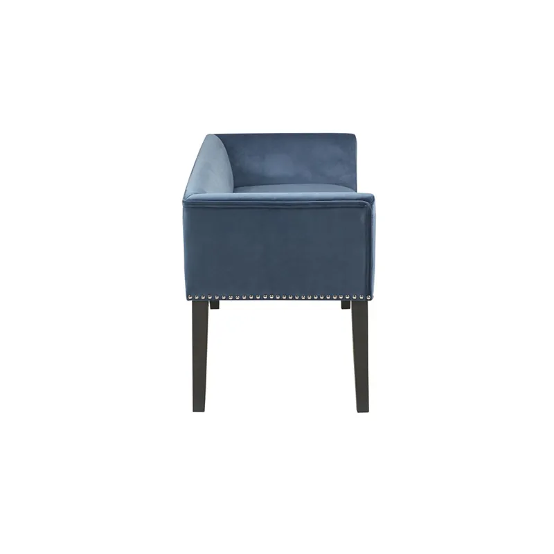 Welburn 49.5\" Upholstered Bench with Back & Wood Legs - Blue