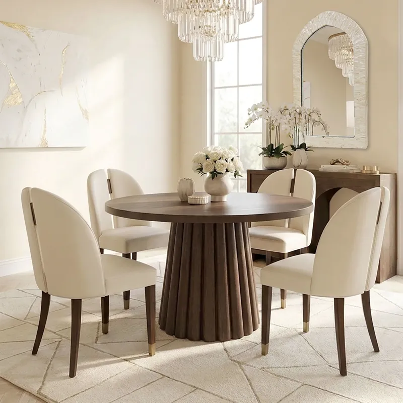 Nicole Miller Camden Fluted 46"D Round Fluted Pedestal Wood Dining Table - Walnut Brown