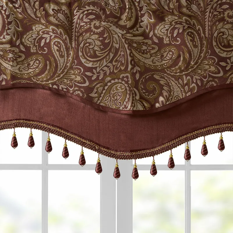 Madison Park Aubrey Jacquard Window Rod Pocket Valance With Beads