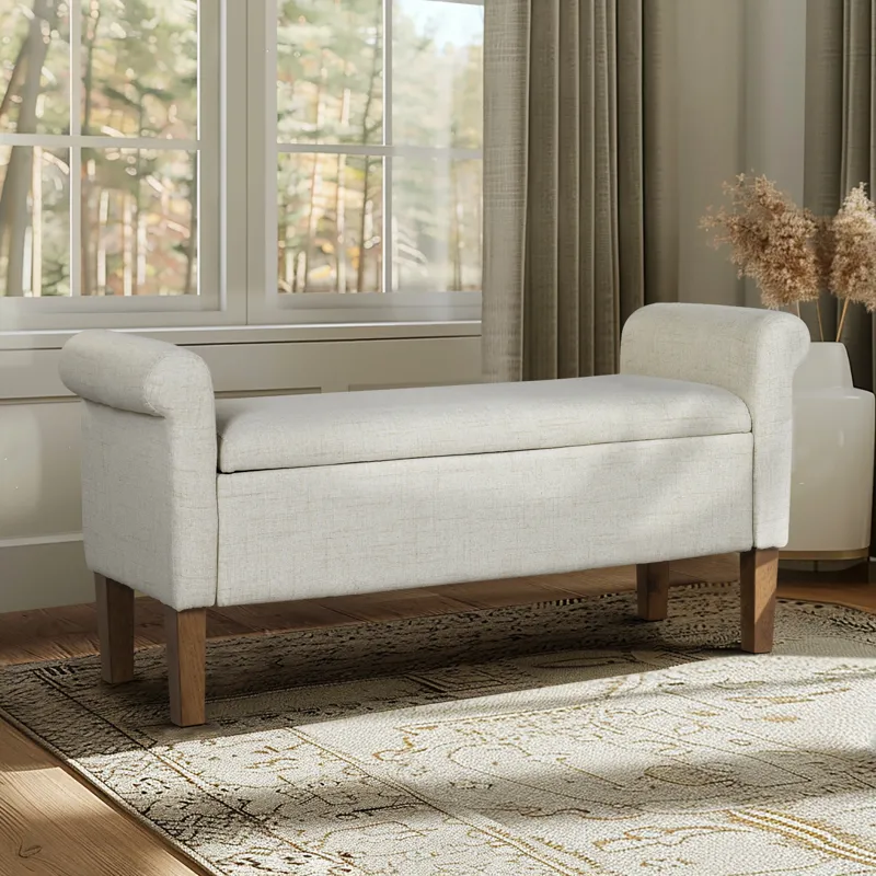 Aubrey Upholstered Storage Bench - Natural