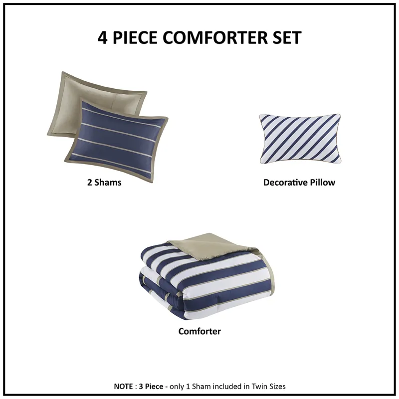 Ashton Full/Queen Comforter Set - Khaki/Navy