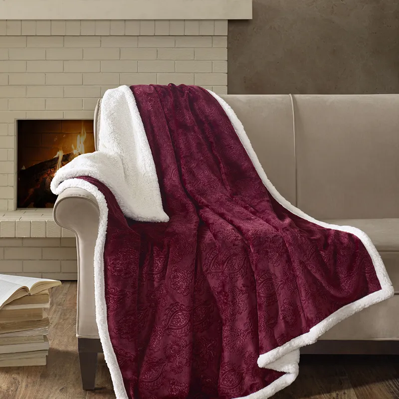 Elma Oversized Textured Plush Throw - Burgundy