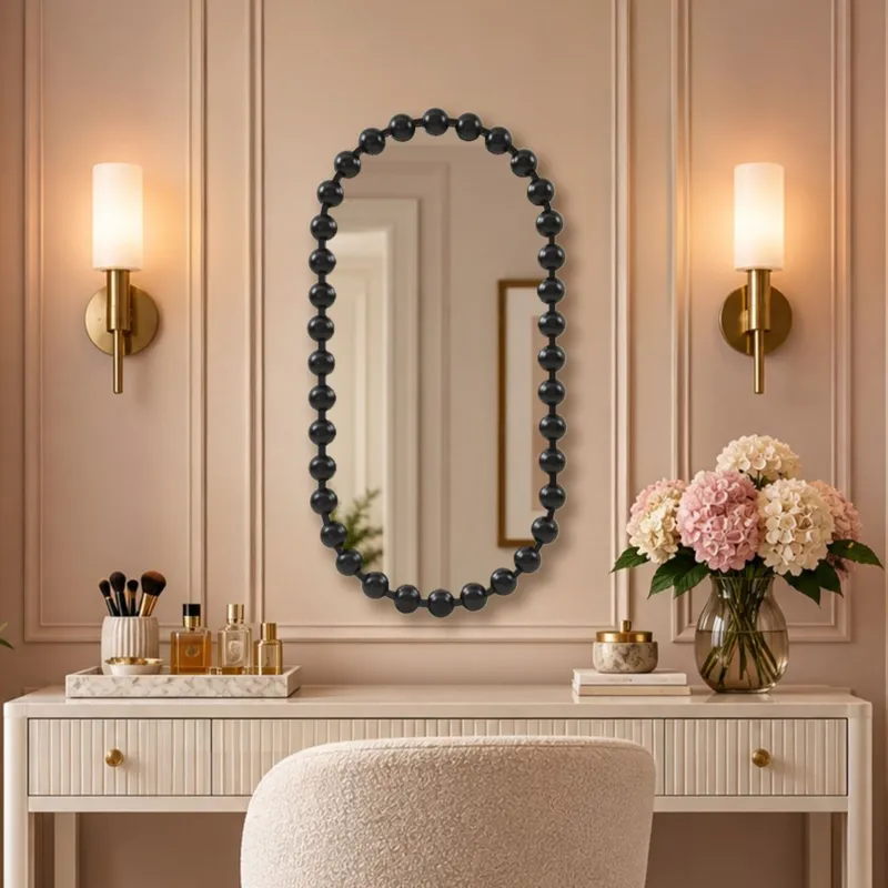 Madison Park Signature Marlowe 18X36 Oval Beaded Wall Mirror - Black