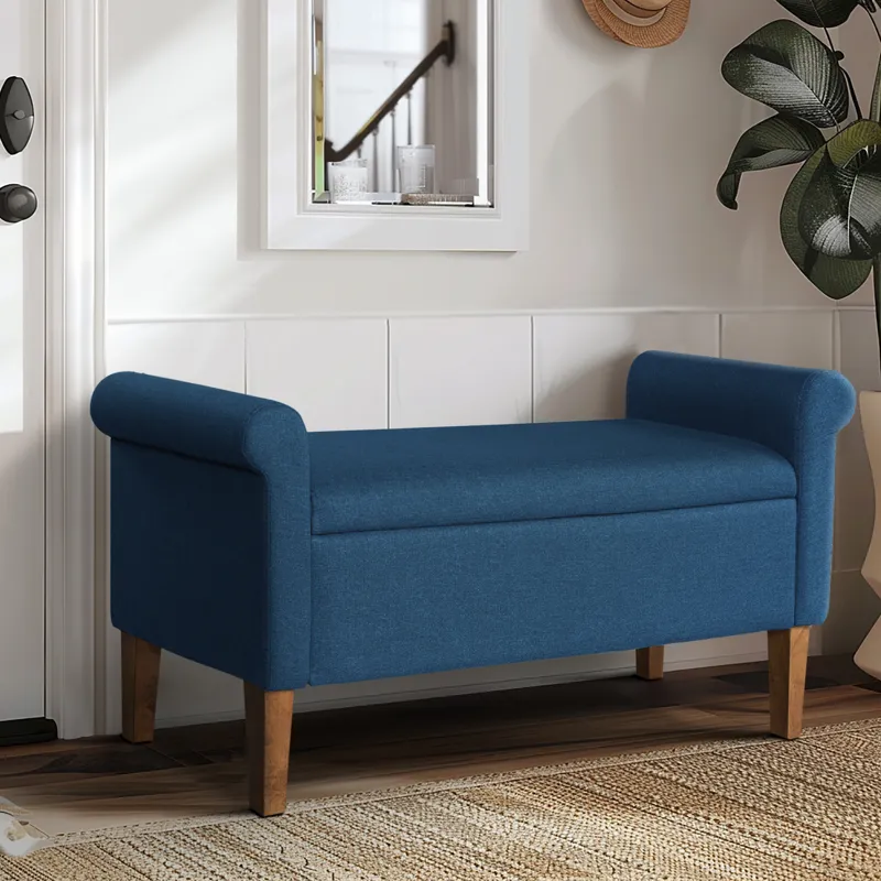 Aubrey Upholstered Storage Bench - Blue