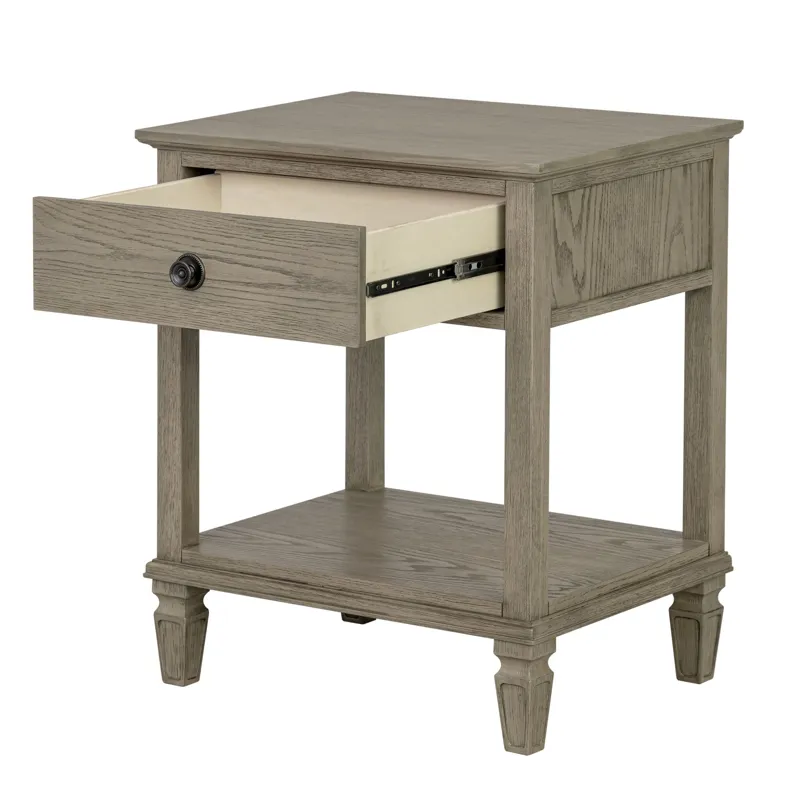 Victoria one-drawer wood bedside table with shelf - Reclaimed Grey