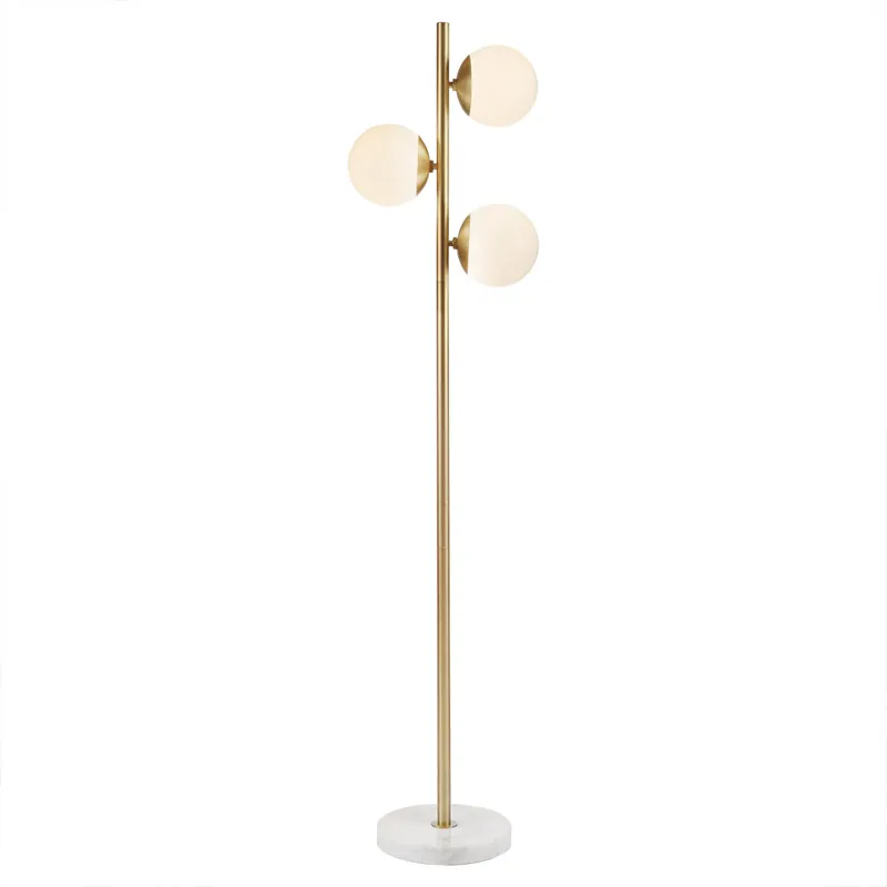 Holloway 3-Globe Light Floor Lamp with Marble Base - White/Gold