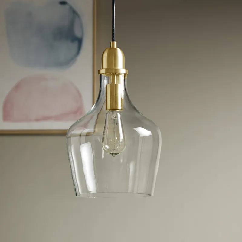 Auburn Bell Shaped Hanging Glass Pendant Light - Gold/Clear