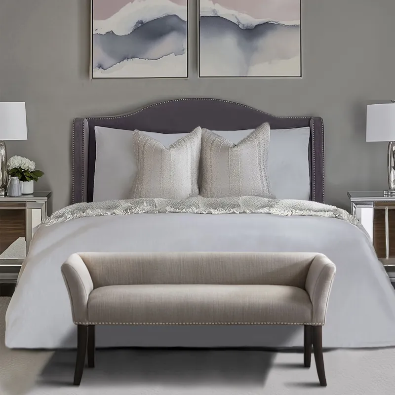 Welburn 49.5\" Upholstered Bench with Back & Wood Legs - Grey