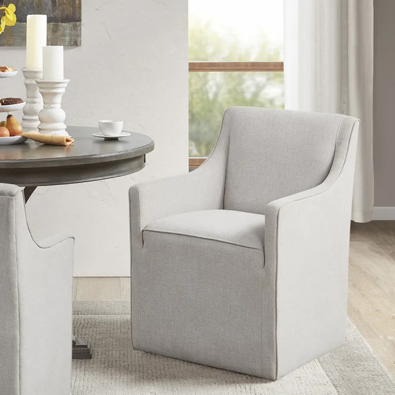 Charlotte Upholstered Dining Arm Chair with Hidden Casters - Grey