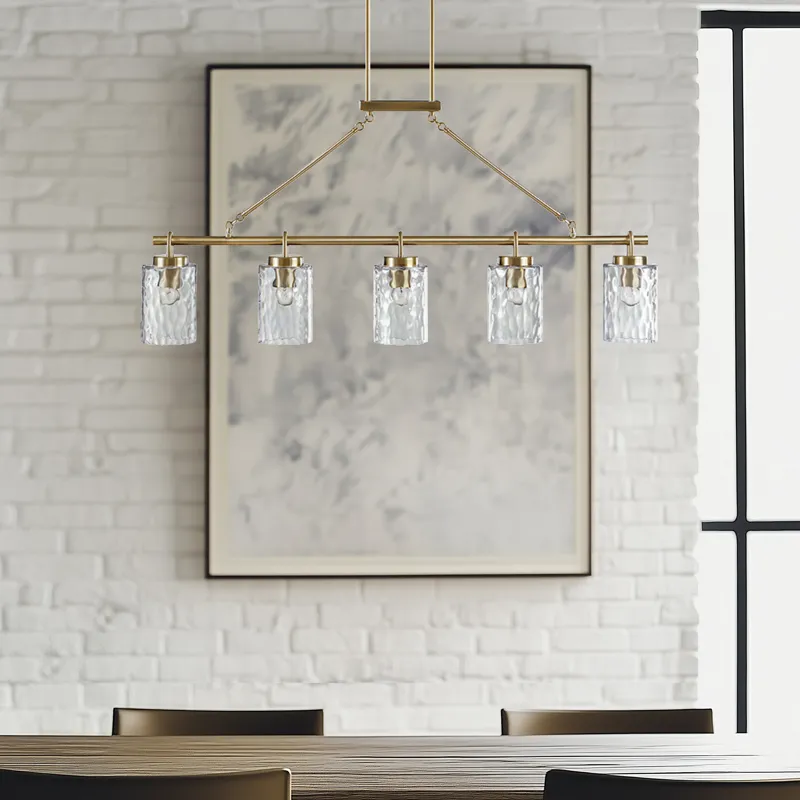 Curiana 5-light Linear Chandelier with Textured Glass Shades - Antique Brass