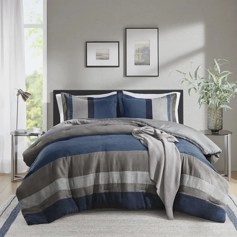 Comfort Spaces Highland Stripe Pieced Faux Suede Comforter Set