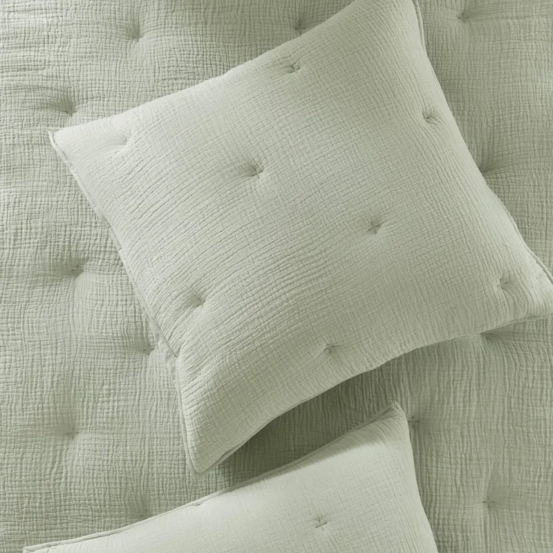 Breeze Cotton Gauze Embroidered Euro Sham - Sage