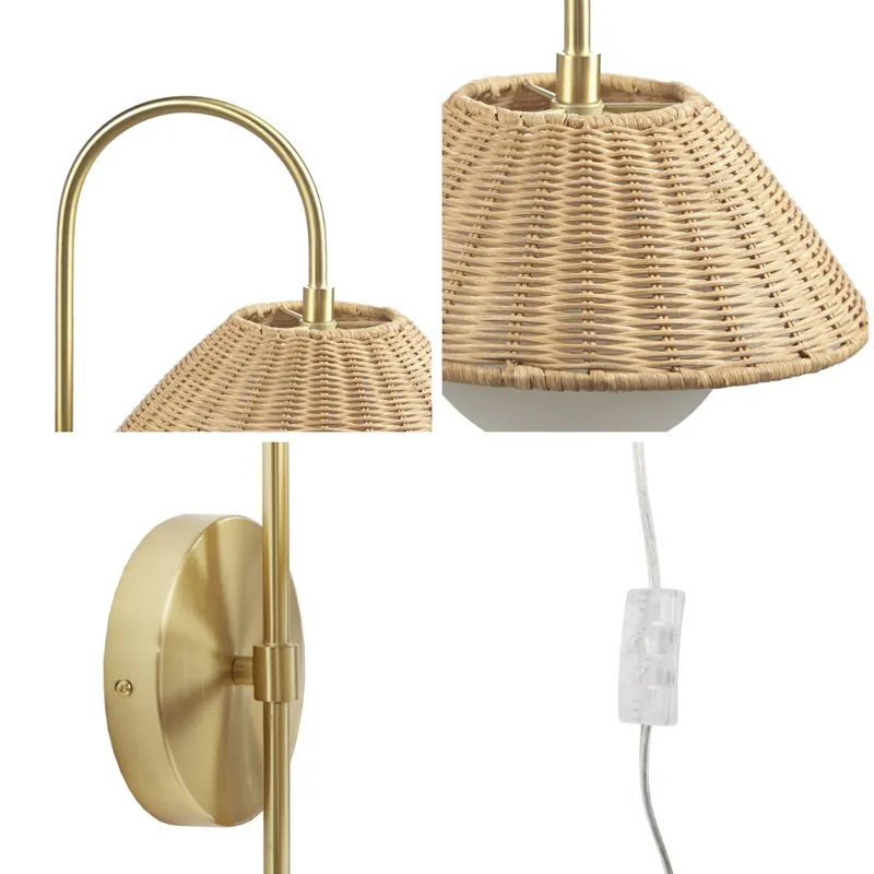 Laguna Rattan Weave Shade Wall Sconce - Gold