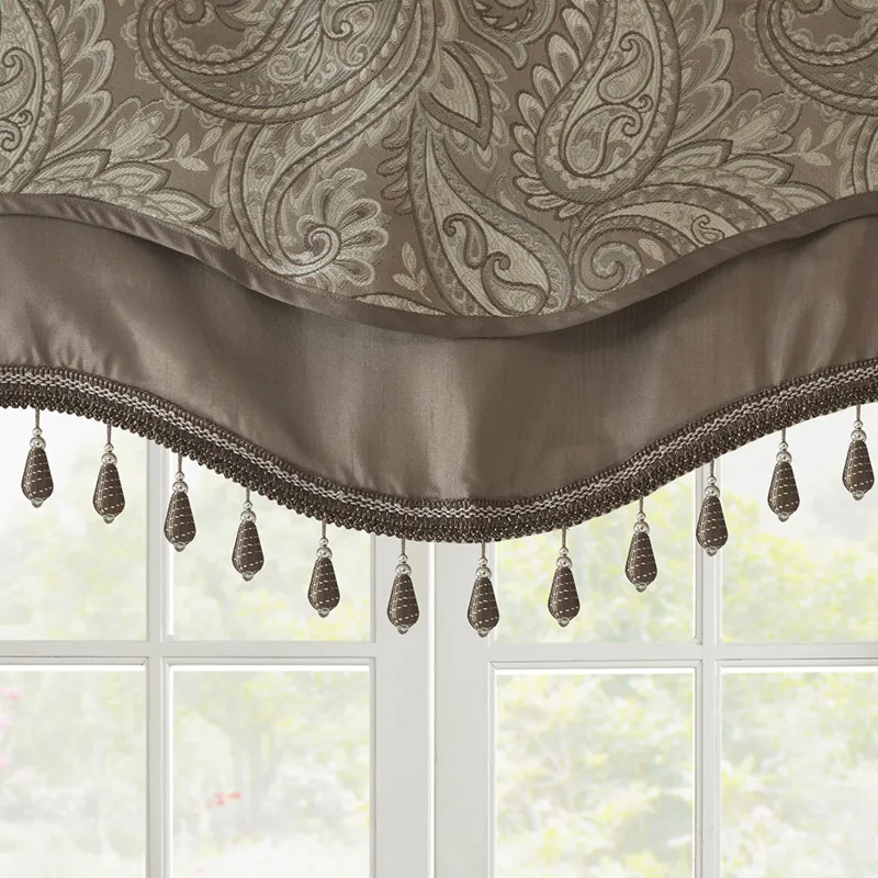 Madison Park Aubrey Jacquard Window Rod Pocket Valance With Beads