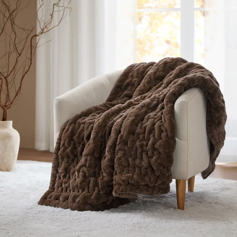 Madison Park Ruched Fur Throw