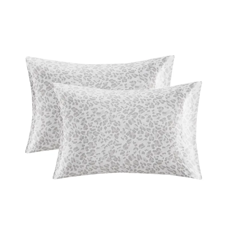 Printed Satin Luxury 2 PC Pillowcases - Gray Leopard
