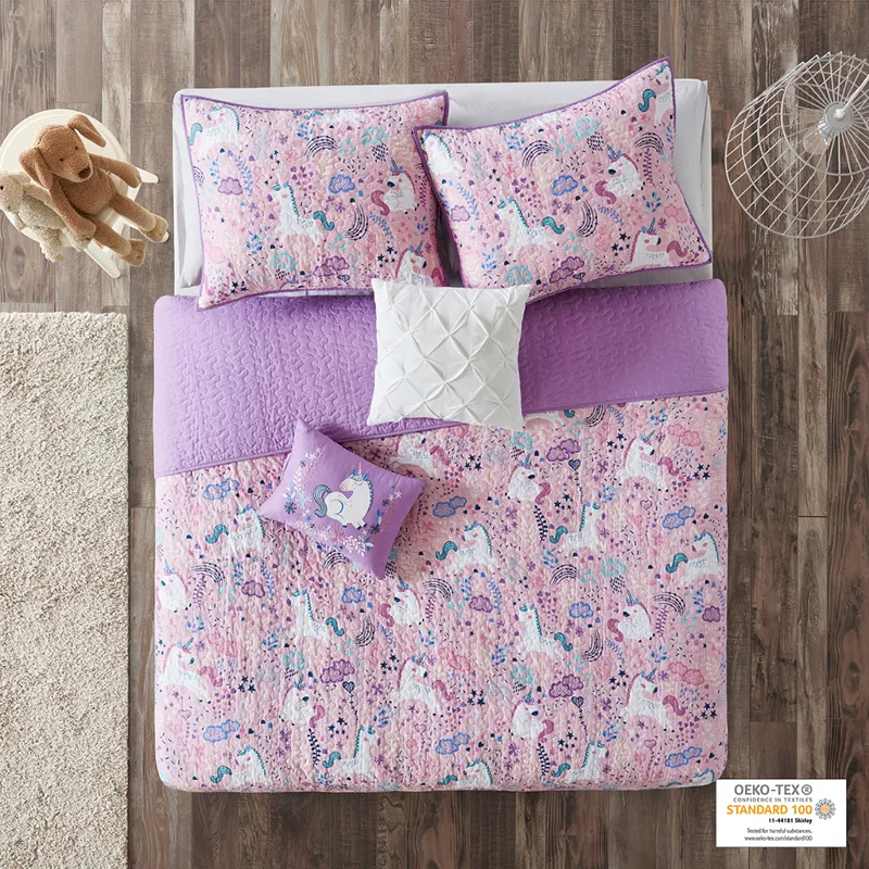 Urban Habitat Kids Lola Unicorn Reversible Cotton  Quilt Set with Throw Pillows