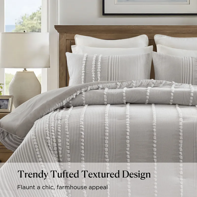 Harbor House Blue Anslee 3 Piece Cotton Yarn Dyed Comforter Set