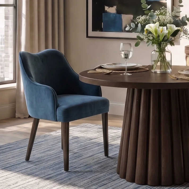 Nicole Miller Larkspur Wave Back Velvet Dining Arm Chair - Slate Blue