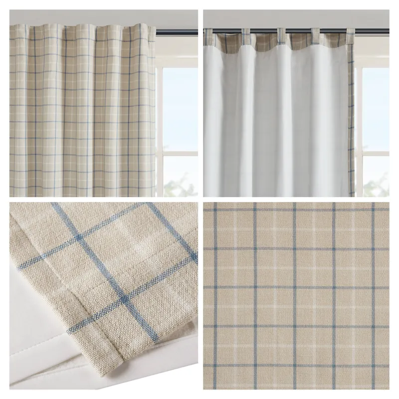Madison Park Anaheim Plaid Rod Pocket and Back Tab Curtain Panel with Fleece Lining