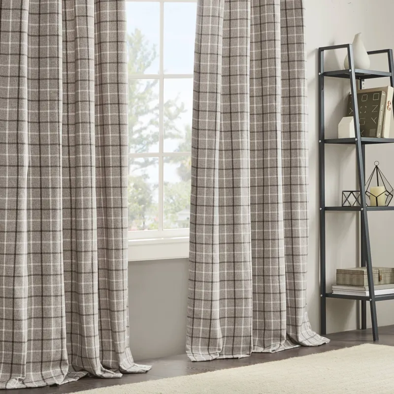 Madison Park Anaheim Plaid Rod Pocket and Back Tab Curtain Panel with Fleece Lining