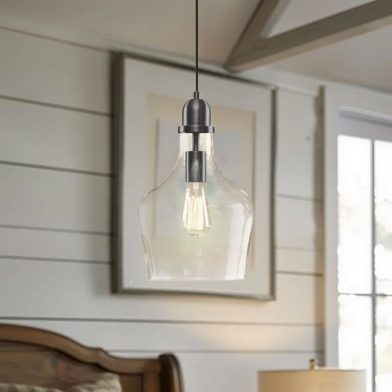 Auburn Bell Shaped Hanging Glass Pendant Light - Bronze/Clear