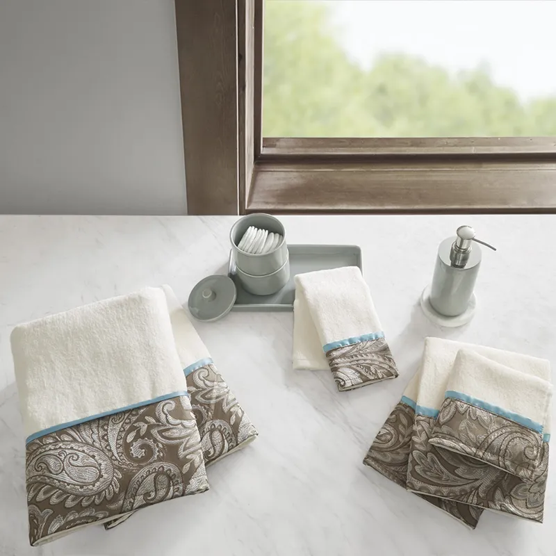 Aubrey 6 Piece Jacquard Towel Set - Blue/Brown