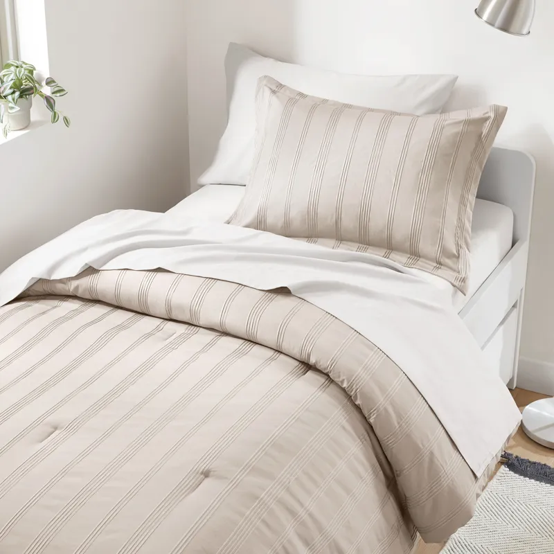 Super Listing Logan Striped Reversible Pintuck Pleated Comforter Set