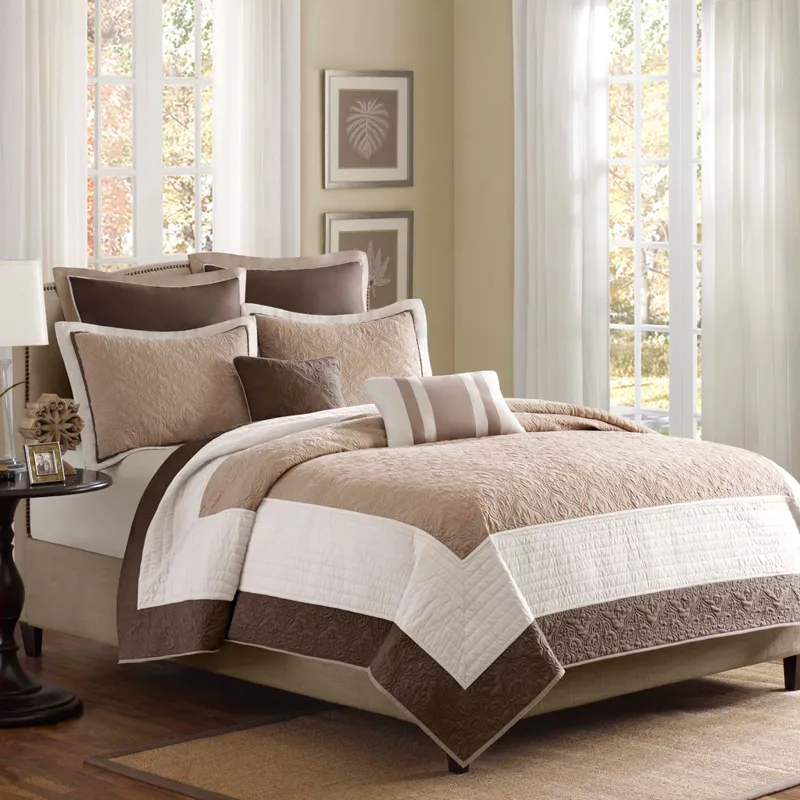 Attingham King/California King 7 Piece Quilt Set with Euro Shams and Throw Pillows - Beige