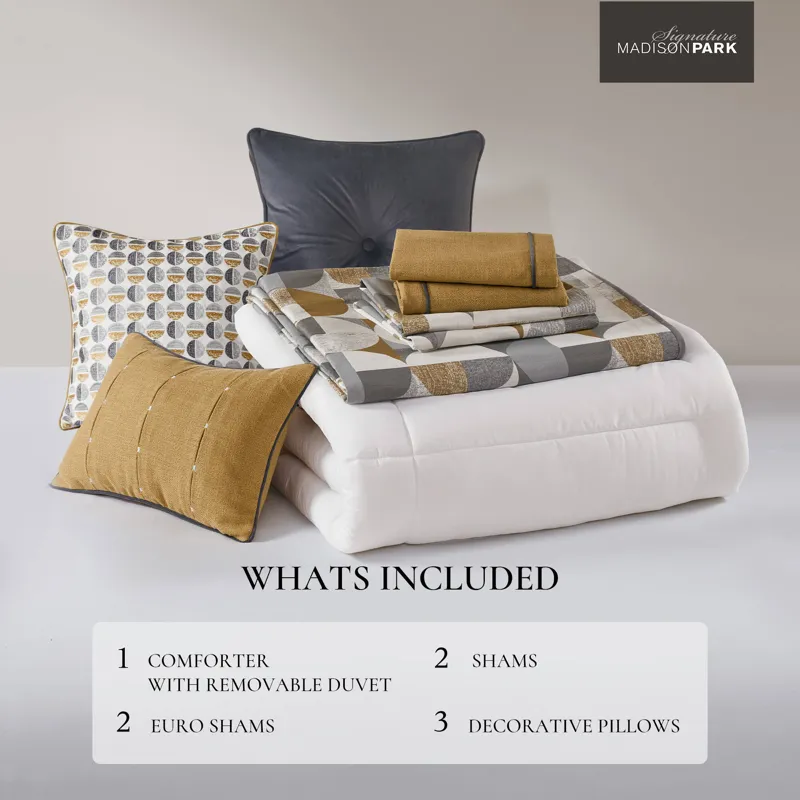Cirque Queen Jacquard Oversized Duvet Style Comforter Set - Gold