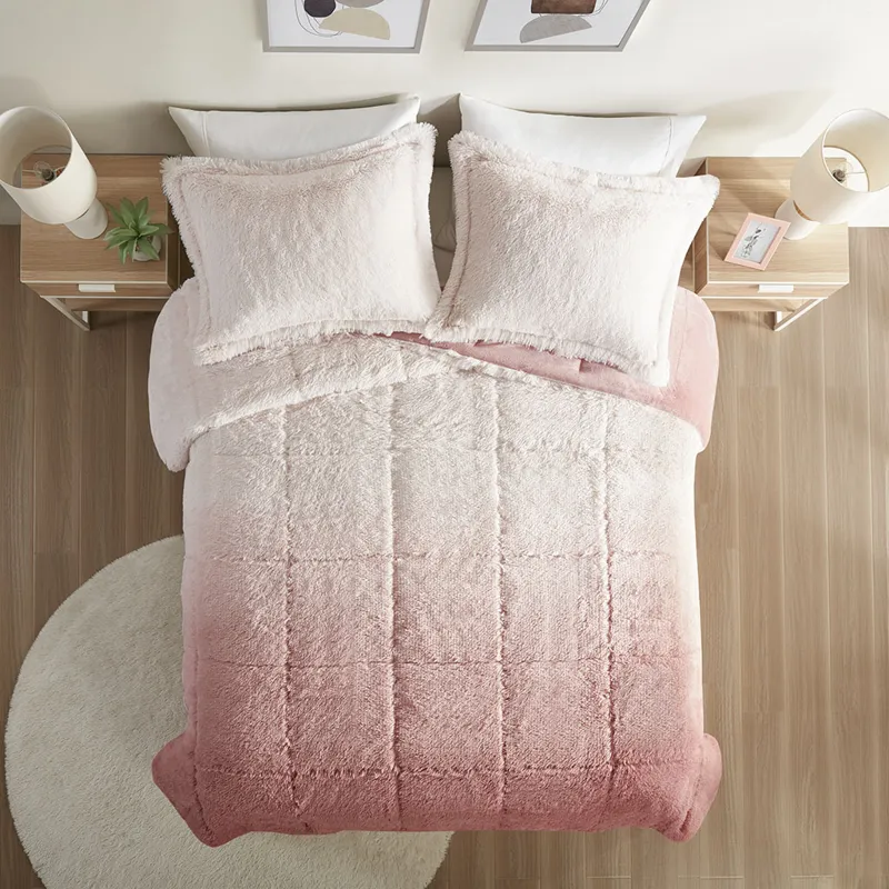 Intelligent Design Brielle Ombre Shaggy Long Fur Comforter Mini Set