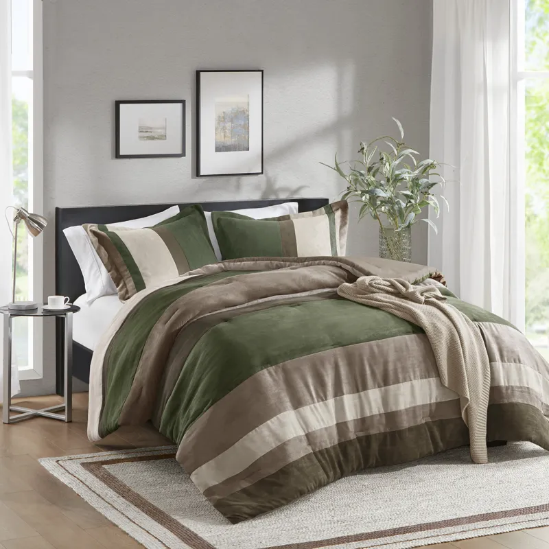 Comfort Spaces Highland Stripe Pieced Faux Suede Comforter Set