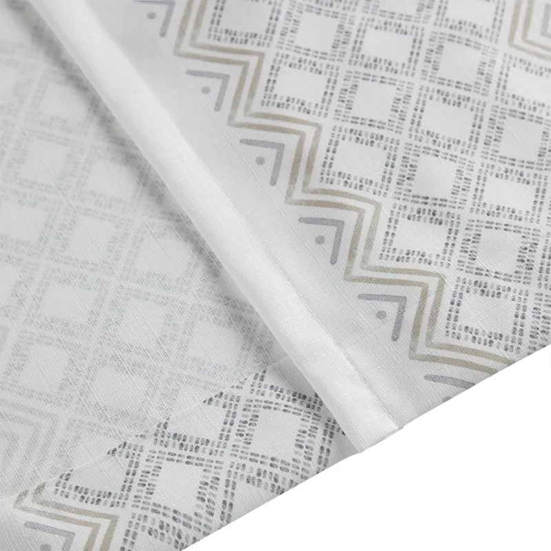 Ebby 2pk Poly Printed Curtain Panel with Tufted Stripe - White/Taupe