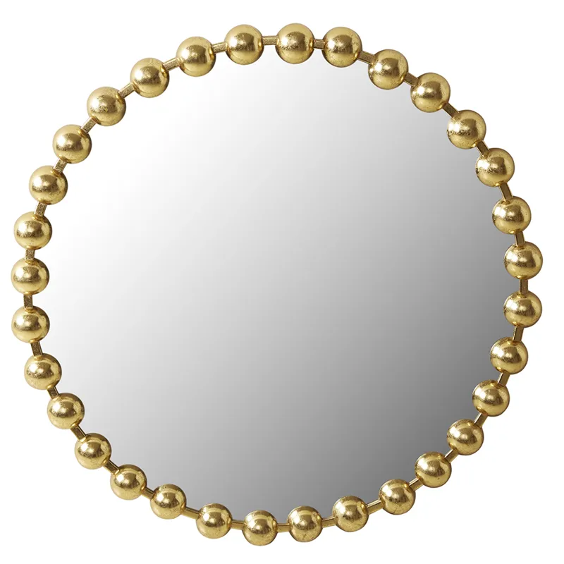 Marlowe 27\" Medium Decorative Round Wall Mirror with Beaded Metal Frame - Gold