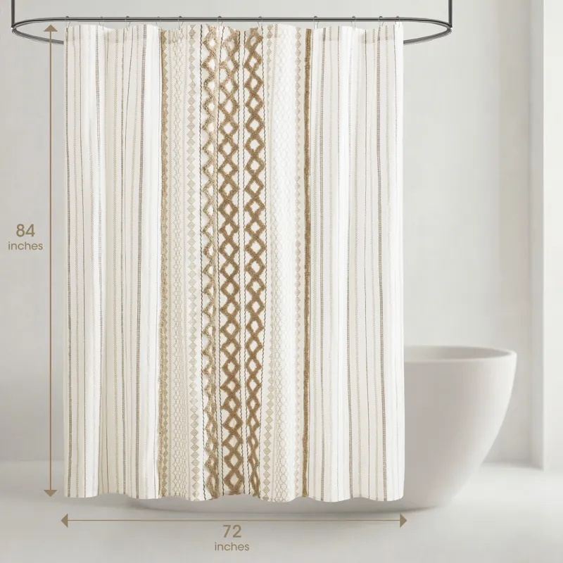 INK+IVY Imani Cotton Printed Shower Curtain with Chenille