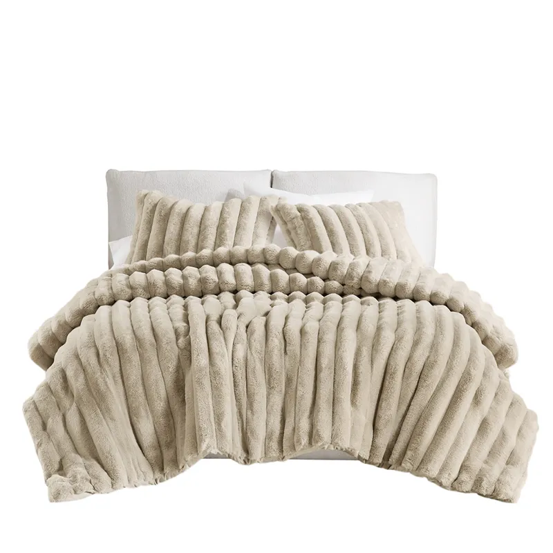 Jasmine Full/Queen Ultrasoft Faux Fur Ribbed Comforter Set - Taupe