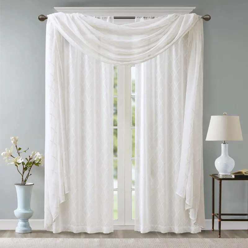 Madison Park Irina Diamond Sheer Embroidered Window Scarf