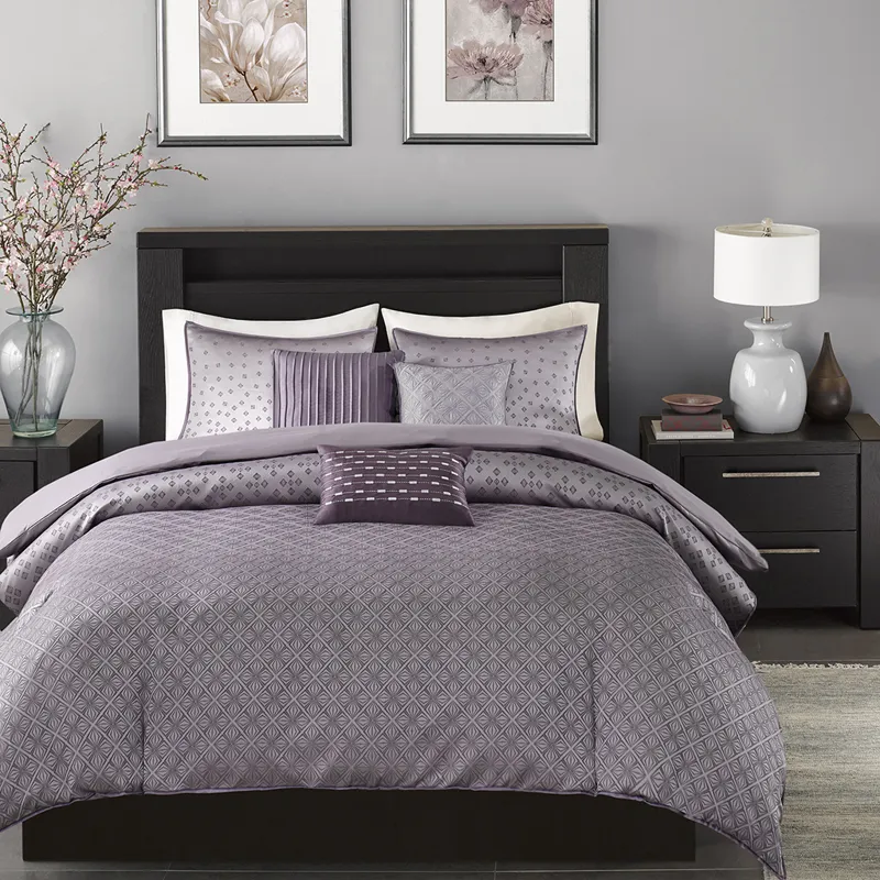 Biloxi Full/Queen 6 Piece Jaquard Duvet Cover Set - Purple