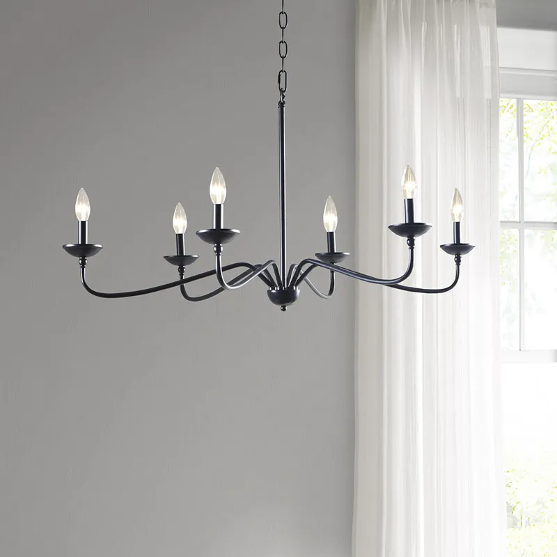 Brighton 6-Light Farmhouse Metal Chandelier - Matte Black