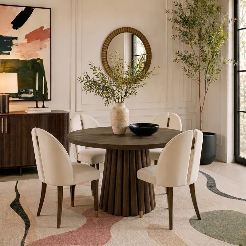Nicole Miller Camden Fluted 46"D Round Fluted Pedestal Wood Dining Table - Walnut Brown