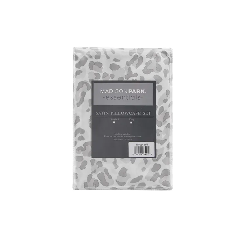 Printed Satin Luxury 2 PC Pillowcases - Gray Leopard