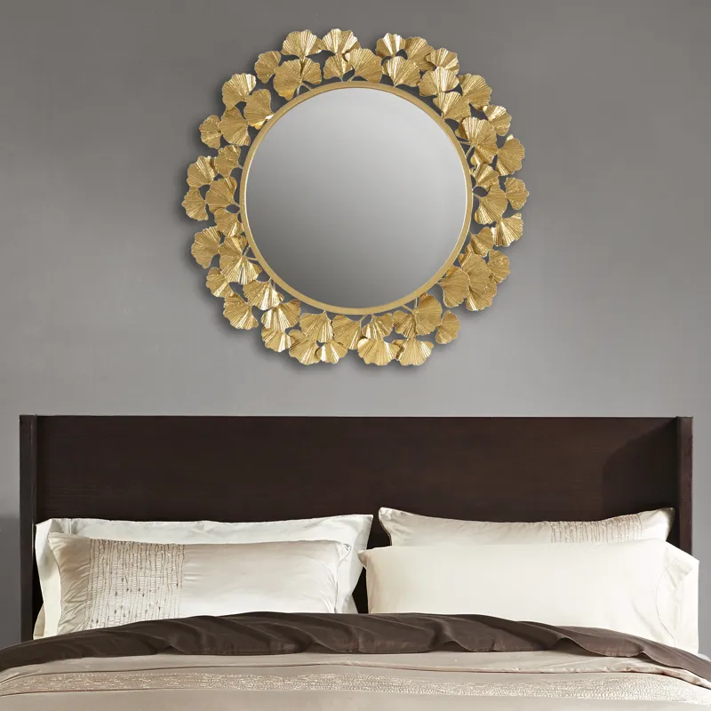 Eden Gold Gingko Leaf Round Wall Mirror 30.5\" - Gold