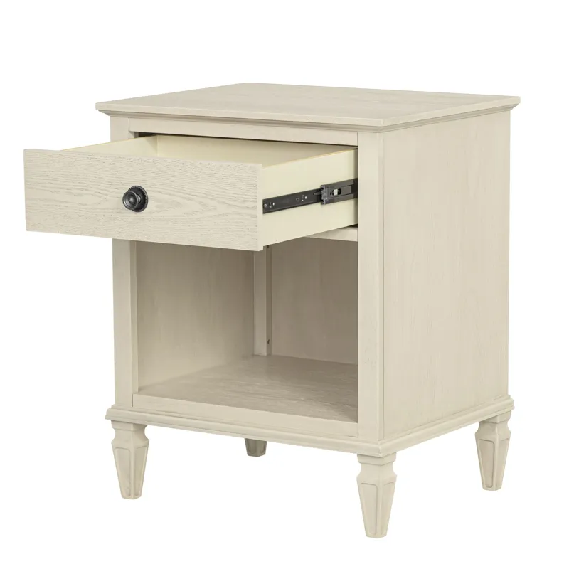 Victoria one-drawer wood nightstand with shelf - Antique Cream