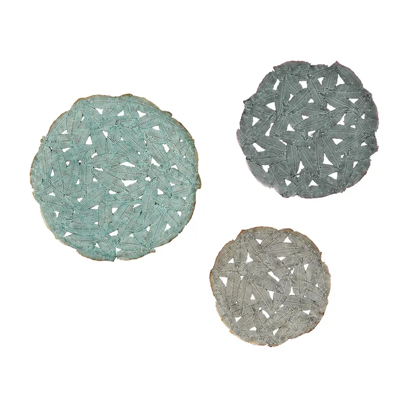 Madison Park Rossi Textured Feather 3-piece Metal Disc Wall Decor Set